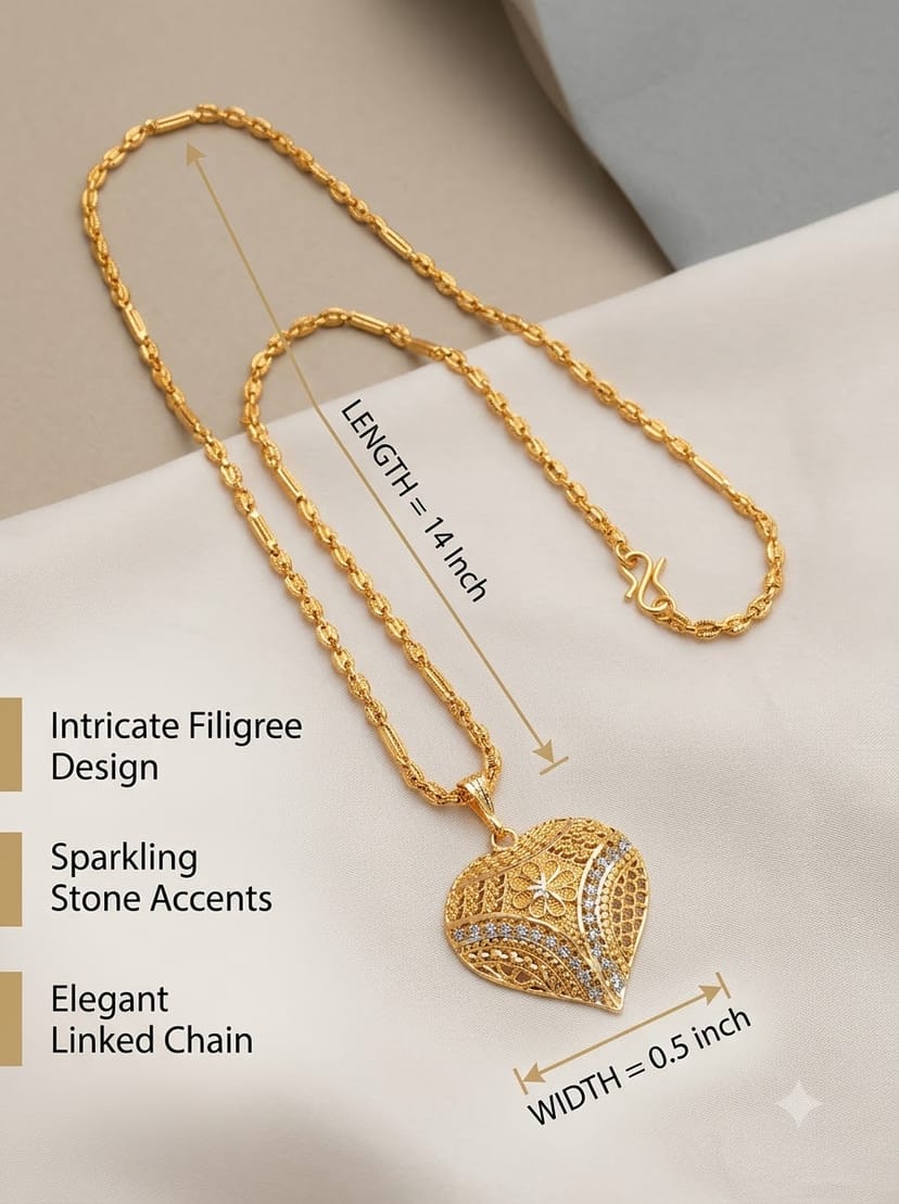Temple Jewellery Pearl Mala Gold Leaf Link Chain Filigree Heart Pendant Festive Saree Wear Gold Plated - Image 1